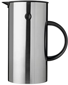 Stelton Isolierkanne EM77 - Doppelwandige Isolierkanne für heiße/kalte Getränke - Tee- & Kaffeekanne mit Glaseinsatz, Magnetverschluss, Schraubdeckel, Vintage-Design - 0,5 Liter, Stahl