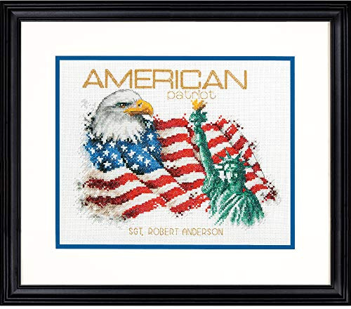 Dimensions D70-35363 Kreuzstich-Set American Patriot, personalisiertes Geschenk für Veteranen und Militär, 14-fädig, weißes Aida-Tuch, 25,4 x 20,3 cm Counted Cross Stitch Kit, 25 x 20cm