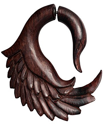 CHICNET Fake Piercing Sonoholz Edelstahl handgeschnitzt groß hell Dunkelbraun Dehner |Herren Damen Lobe Holz Expander Dehnschnecke Spirale Hook |Unisex Ohrstecker Ohrring Ohr Schmuck Bird