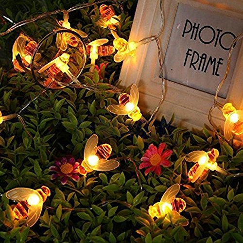 KINGCOO Honeybee Lichterketten, 5M 40LED Bumble Bee Batteriebetriebene Schnur Lichter Fairy String Beleuchtung für Home Party Geburtstag Sommer Garten Hochzeit Weihnachten Dekorationen (Warmweiß)