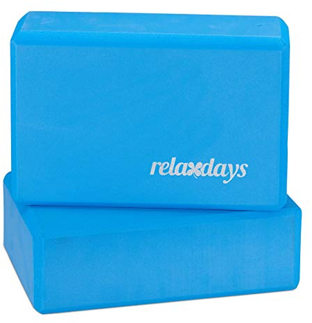 Relaxdays Pack de 2 Bloques de Yoga, Gomaespuma, Accesorios para Hacer Ejercicio, Antideslizantes, 8 x 23 x 15 cm, Azul