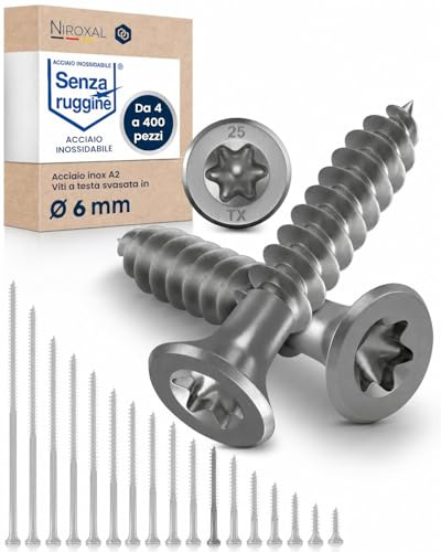 Vis à bois inox A2 V2A H2 Torx TX tête fraisée 90° filetage total 6 mm haute résistance 6x50 mm – 100 pcs vis bois renforcée