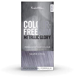Knight & Wilson Colour Freedom - Tintura per capelli in acciaio argentato, permanente metallizzata, infusa con burro di karitè e olio di argan per capelli ultra lucidi e condizionati, vegana e cruelty