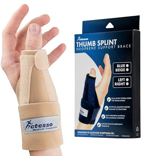 Actesso Attelle Pouce Néoprène – Tendinite de Quervain, Entorse | Orthèse de pouce avec maintien souple pour douleur et usage quotidien. (Beige, Taille Unique, Main Gauche)