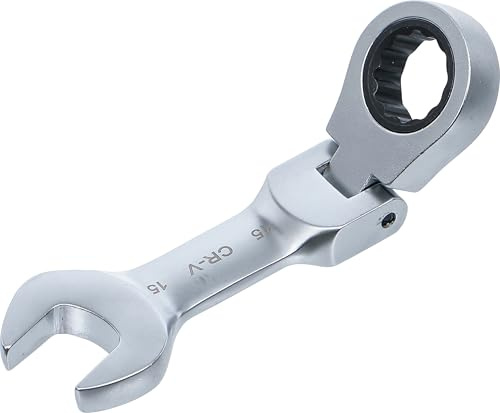 BGS 6915 | Ratschenring-Maulschlüssel | kurz | 120 mm | abwinkelbar | SW 15 mm | Ratschenschlüssel feinverzahnt, CV-Stahl