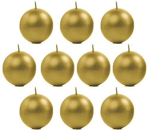 DekoHaus Kugelkerzen Metallisch Gold 6 cm – 10 Stück Kerzen rund, Brenndauer ca. 8 Std, Dekokerzen für Hochzeit, Weihnachten, Geburtstag, Party, Dinner