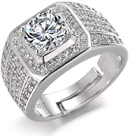 Halukakah Gold Diamantring Iced Out,Herren Platin überzogen Weißgold-Finish Ring Größe Einstellbar mit KOSTENLOSE Geschenkbox