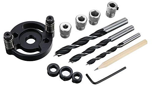 BouBou 2 In 1 Falegnameria 6/8 / 10Mm Guida Per Trapano Con Tassello Autocentrante E Strumento Per Tracciare La Linea Centrale Con 3 Punte E Penna