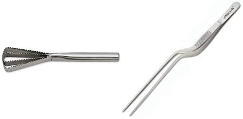 Arcos Gadgets Profesionales, Escamador De Pescado, Acero Inoxidable 260 Mm, Color Gris + Gadgets Profesionales, Pinzas Para Emplatar, Acero Inoxidable 200 Mm, Color Gris