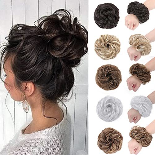 Silk-co Haarteil mit Gummiband, Dutt Gewellte Haaren Weich Dutt Haarteil mit Gummiband 45 g, Gelockt Haarverdickung Hair Extensions Messy Bun Hochsteckfrisuren Dunkelbraun