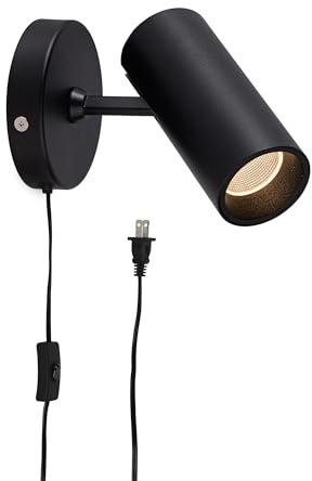 Aisilan Spotlights Indoor, LED Wall Spotlight Plug in with Switch, Adjustable Uplights for Wall Lighting, 12W COB 3000K CRI97 Aluminum Spot Light for Artwork, Ceiling, Floor, Black