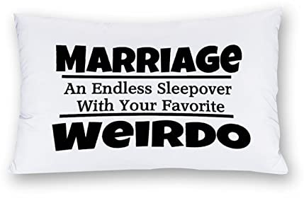 SILYHEART Throw Pillow Cover Marriage an Endless Sleepover with Your Favorite Weirdo Pillowcases Super Soft Pillow Case with Hidden Zipper 20 x 30 Inch Sleeper Cushion Cover Housewarming Gifts