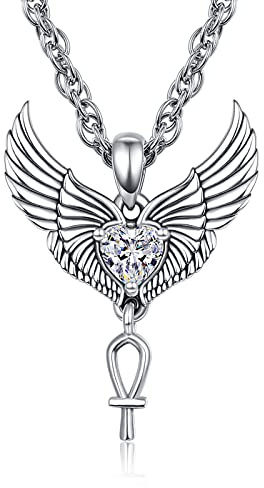 Herren Halskette Viking Wikinger Kreuz Anhänger Feder Engel Flügel Nodischer Schmuck 925 Sterling Silber Pagan Totem Kette Gothic