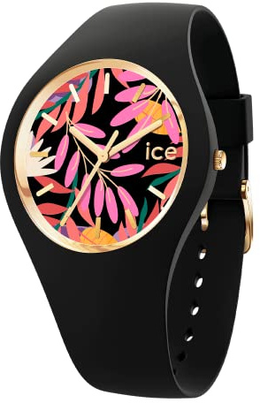 ICE-WATCH - Ice Flower Colour leaves - Montre Noire pour Femme avec Bracelet en Silicone - 020514 (Medium)