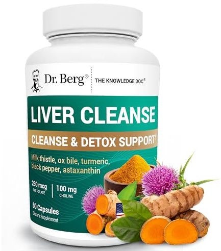 Dr. Berg Liver Cleanse Detox Capsules w/Unique Blend of Milk Thistle, Ox Bile & Folate - Liver Supplement Includes Turmeric, Black Pepper & Choline - 60 Capsules