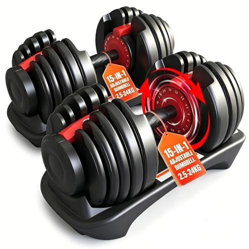 HAKENO 2x24kg Pair Adjustable Dumbbell 15 Weight in 1 with Fast Automatic Adjustable and Weight Plate for Body Workout Home Gym dumbbell