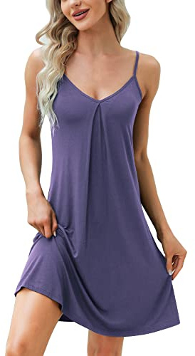 Xuepelit nattlinne dam underklänning sexig sommar negligé för kvinnor spagettiremmar babydoll nattskjortor bomull nattkläder remmar, lila, XL