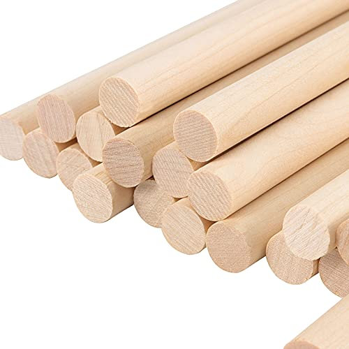 SEUNMUK 20 Pack Wood Dowel Rods, 30cm x 25mm Round Wooden Dowels Wooden Sticks Unfinished Hardwood Sticks for Craft Projects and DIY Home Decor
