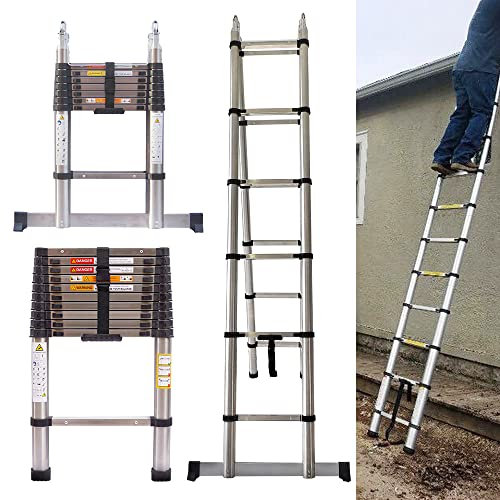 8.5ft Telescoping Ladder, Folding RV Ladder, Telescopic Extension Loft Ladder 9 Step Collapsible Home Ladder, 330lbs Load Capacity, EN131 and CE Standard