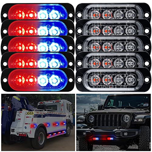yifengshun 10pcs 4LED Rojo+Azul Luz de Advertencia Super Brillante Barra de Luz Estroboscópica 18 Modo Flash Para Coche Camión Pickup SUV Off Road Coche de Policía 12-24V
