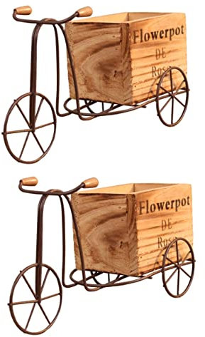 2 Set Vaso Da Fiori Da Scrivania Fiore Triciclo Vaso Da Fiori Per Bici Supporti Per Piante in Metallo Fioriere Da Esterno Portafiori in Metallo Di Legno Linea Bicicletta