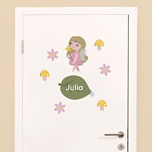Klebekerlchen® Türaufkleber personalisiert mit Namensschild – Türschild Kinderzimmer & Babyzimmer Wandtattoo – selbstklebende Wandsticker - Kinderzimmer Deko Junge & Mädchen – Rosa Fee