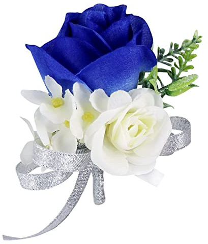 Yurosiay 2 Stück Blau Rose Boutonniere Hochzeit Künstliche Ansteckblume Bräutigam Handgemachte Rosen Boutonniere Braut Elegant Ansteckblume Hochzeit Boutonniere für Hochzeit Bankette