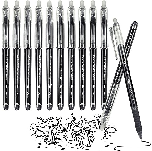 Surcotto Radierbarer Kugelschreiber 12 Stück, Schwarze Radierbare Stifte, Schwarze Radierstift, Tintenroller Radierbar, Radierbare Gelstifte für Bürobedarf Schulsachen Schule Studenten und Erwachsene