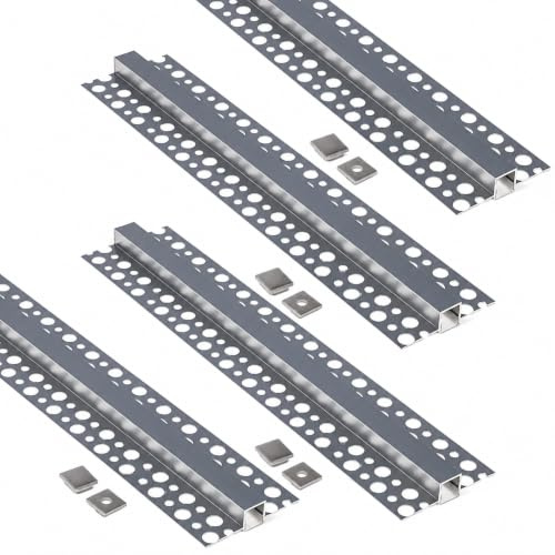 Jandei Packung mit 4 Aluminiumprofilen, 1 m, für die Installation von LED-Streifen in Gips oder Gipskarton, lichtdurchlässiger Diffusor (50,2 mm x 13,2 mm), inklusive Endkappen