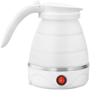 Travel Collapsible Electric Kettle, Silicone Collapsible Heating Water Boiler, Portable Tea Kettle for Coffee Fast Water Boiling Pot with Separable Power Cord 110V (White)