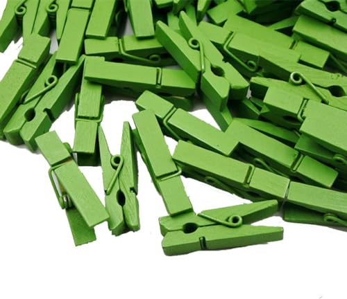Yurosiay 100 mollette in legno colorate da 3,5 cm, piccole mollette in legno, mini mollette in legno, mollette in legno colorate per foto, cartoline, lettere, fai da te, colore verde