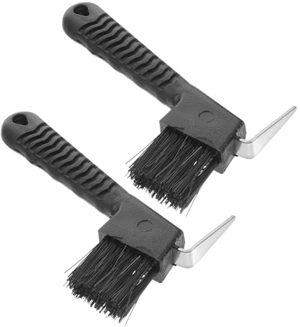 FRCOLOR 2pcs Hoof Hook with Brush for Horse Hoof Cleaning Comfortable Grip Equestrian Tool for Horse Hair Grooming Professional Horseshoe Cleaner Random Color
