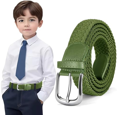Kinder Gürtel Elastisch Elastischer Jungen Mädchen Ohne Schnalle 1 Stück, Stretch Gürtel Unisex Flechtgürtel Stretch Stoffgürtel Easy Clasp für Hosen Jeans (Grün, 75cm Fit Taillengröße 51-60cm)
