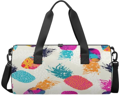 Sport Turnbeutel Ananas Obst Gepäck Tasche Sport Handtasche Gym Bag Travel Duffel Bag Travel Canvas Gym Bag Wasserdicht Seesack Reise Gym Bag für Damen und Herren, wie abgebildet, 17.6*9*9 inches