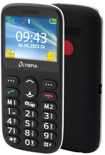 Olympia Sun Seniorenhandy | Komfort Senioren Mobiltelefon mit Großtasten & großem Farb-LC-Display | SOS-Notruftaste | Seniorenhandy ohne Vertrag | Ladeerinnerung | Integrierte Kamera | Schwarz