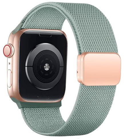 Elastisch Magnet Armbänder für Apple Watch Armband 40mm 42mm 41mm 38mm Damen Herren,Dehnbar Nylon Stoff Strap Sport Ersatz Band für iWatch SE/2 Armband Series 10 9 8 7 6 5 4 3 Ultra/2,Kaktus
