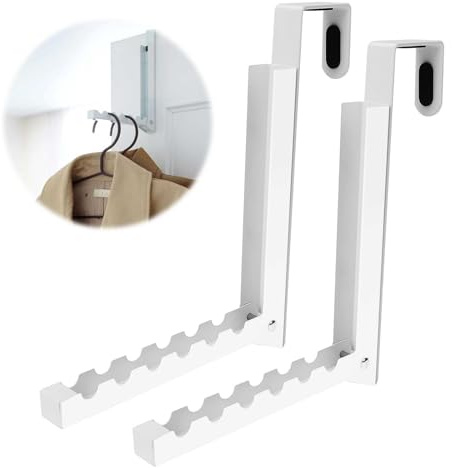 mumisuto Klapphaken, 2er-Set Türhaken, Türgarderobe für 6 Kleiderbügel, Kleiderhaken tür, haken zum einhängen, für Handtuch- und Kleiderbügel, Universell, 16 × 19.5 × 3.6cm