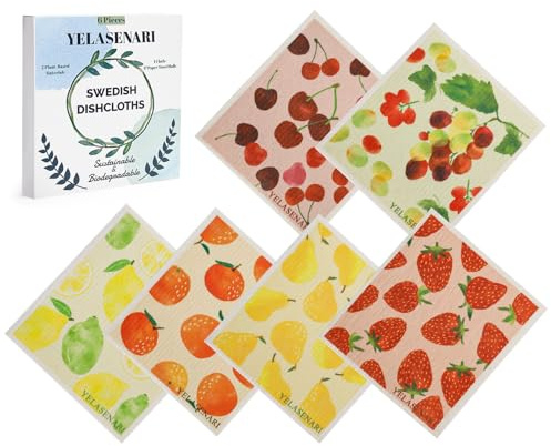 Yelasenari Swedish Dishcloths for Kitchen Reusable 6 Pack Kitchen Towels No Odor Quick-Drying Papaya Reusable Paper Towels Reusable Paper Towels Washable for Countertop, Sink, and Kitchen Fruit