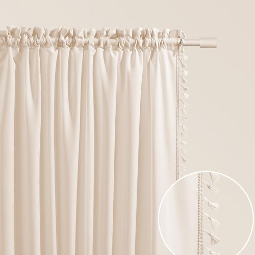 ROOM99 Lara - Cortina con Cinta fruncidora (140 x 280 cm, Ancho x Alto), Cortinas correderas Modernas, para salón, Dormitorio, Color Crema Claro, 1 Unidad