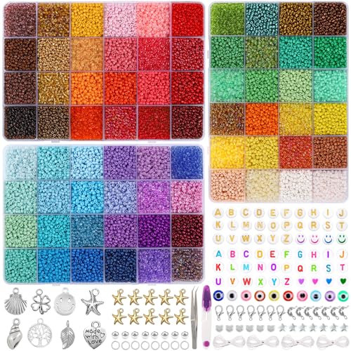 DIYDEC 25000 Stück Perlen für Armbänder, 72 Bunte Rocailles Armbänder Mini Perlen Set zum Auffädeln für Schmuckherstellung DIY Halsketten Handwerk
