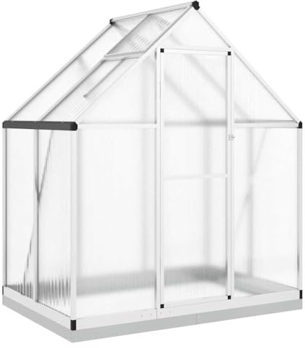 vidaXL Gewächshaus mit Fundamentrahmen Silbern 169x114x202 cm Alu