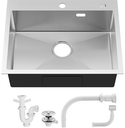 Sofetiy Lavandino Cucina 1 Vasca 60×48cm, Lavello Nero, Lavandino Cucina Rettangolare, Lavello in Acciaio Inox Moderno, Lavello Cucina Nero, Kitchen Sink, Lavello Cucina 1 Vasca