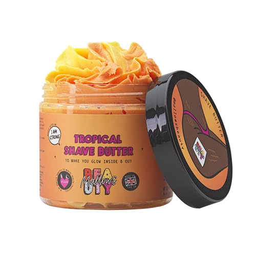 Mallows Beauty Tropical Shave Butter – Luxuriously Rich, Nourishing Balm with Shea Butter & Grapeseed Oil to Soothe Razor Rash, Ingrown Hairs & Deliver Silky‑Smooth Skin