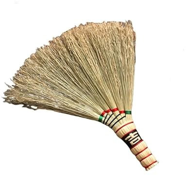 Hrlace Mini Rice Straw Broom Small Natural Broom with Nylon Thread Woven Hand Brush Broom Brush Sweeping Brush for Sweeping Dirt Dust 100% Handmade, 1 Piece Section 2, 30 cm