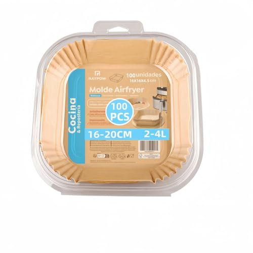 Lot de 100 feuilles de friteuse à air carré, 16-20 cm, moules jetables pour four sans BPA, accessoires pour friteuse sans huile de 2 à 8 litres (16-20 cm, carré, 100, unité)