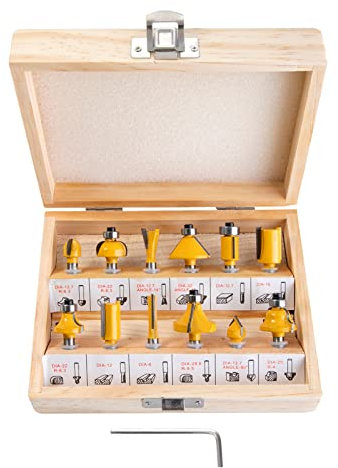 HPMAISON 12tlg. Fräser Set für Oberfräsen, Zylindrischer Schaft 6 mm, präzise Hartmetall Schneideplatten, Holzfräs Bits Fräser Set für Kantenfräse, Holzfräse, Holzbearbeitung