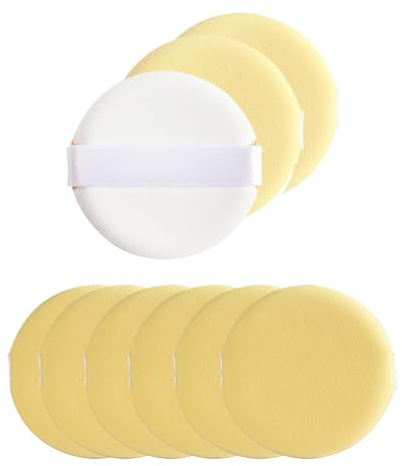Puderquaste Runde, 9 Stück Make-up Puffs Puder Pads Luftkissen Schwamm Gründung mit Riemen, waschbare Puderquasten mit großem Gesicht für losen Puder, Kosmetik weich Sponge Powder Puffs