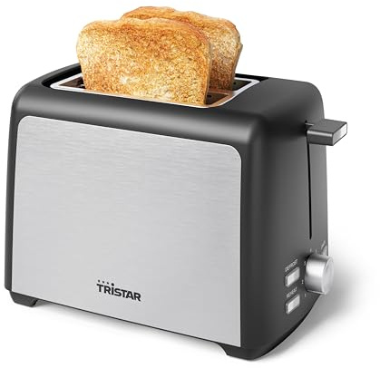 Tristar Grille-Pain en Acier Inoxydable, Capacité 2 Tranches, 800W, 7 Niveaux de Brunissage, Fonction Décongélation et Réchauffage, Arrêt Automatique, Facile à Nettoyer, Bac Amovible, BR-1058