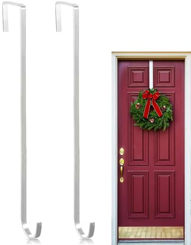 KGDUYC 2 Crochets de Couronne de Porte, Crochet de Porte Métallique Universel, Crochets Décoratifs pour l'Extérieur de la Porte Avant, 30cm, Blanc