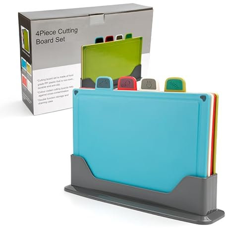 Chopping Board Set, Coloured Chopping Boards for Kitchens, Cutting Board Set, 4 Colors with Food Icons,Easy to Clean & Prevents Food Cross Contaminaton.
